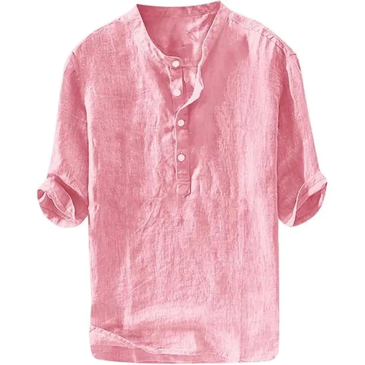 🔥 Limited-Time Sale ✨ Men’s Cotton Linen Henley Shirt | 3/4 Sleeve Lightweight Casual Beach Top 👕🌴