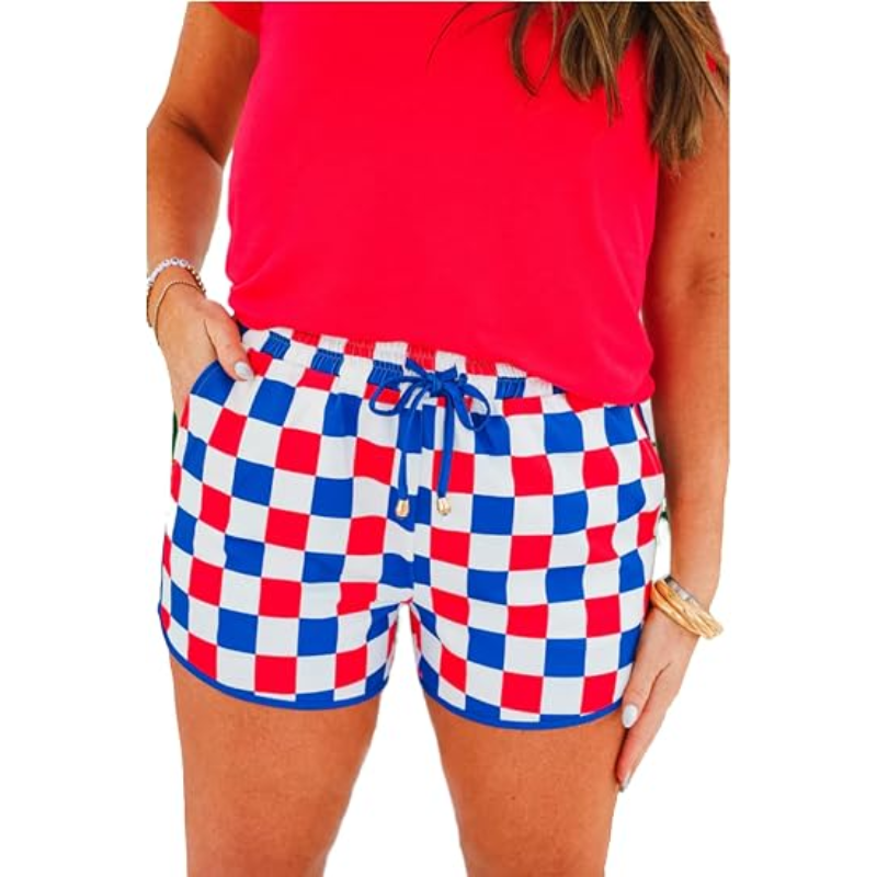 🔥 Limited-Time Sale 🌴 Women’s Checkered Plaid Drawstring Shorts | Elastic Waist Casual Lounge Beach Shorts with Pockets 👖✨
