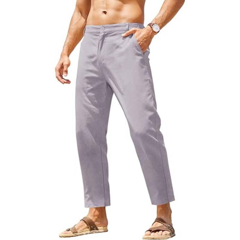 🔥 Limited-Time Sale ✨ Men’s Cotton Linen Pants | Elastic Waist Lightweight Slim Fit Casual Beach Trousers 👖🌴