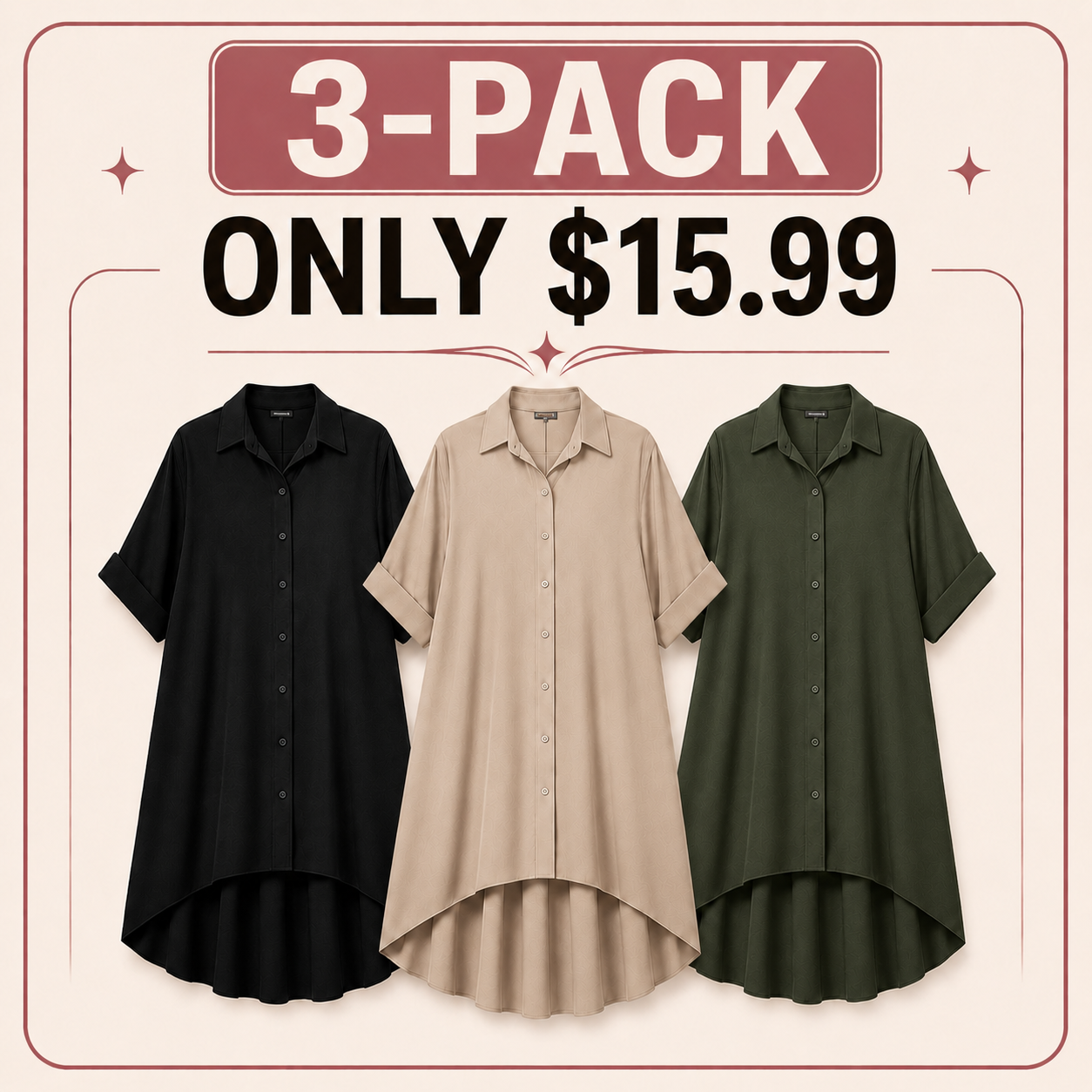 🖤 Women’s Sexy Black Button-Down Shirt Dress – Short-Sleeve Midi Dress with Curved Split Hem, Loose Flowy A-Line Summer Streetwear ✨