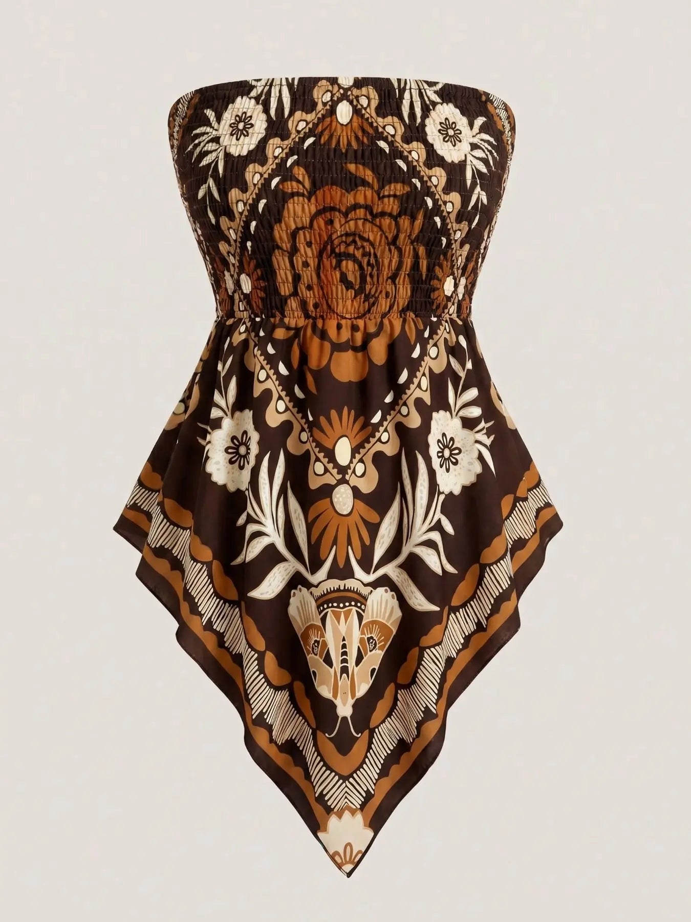 Women's Ethnic Print Strapless Top, Bohemian Style Asymmetrical Hem Tube Top