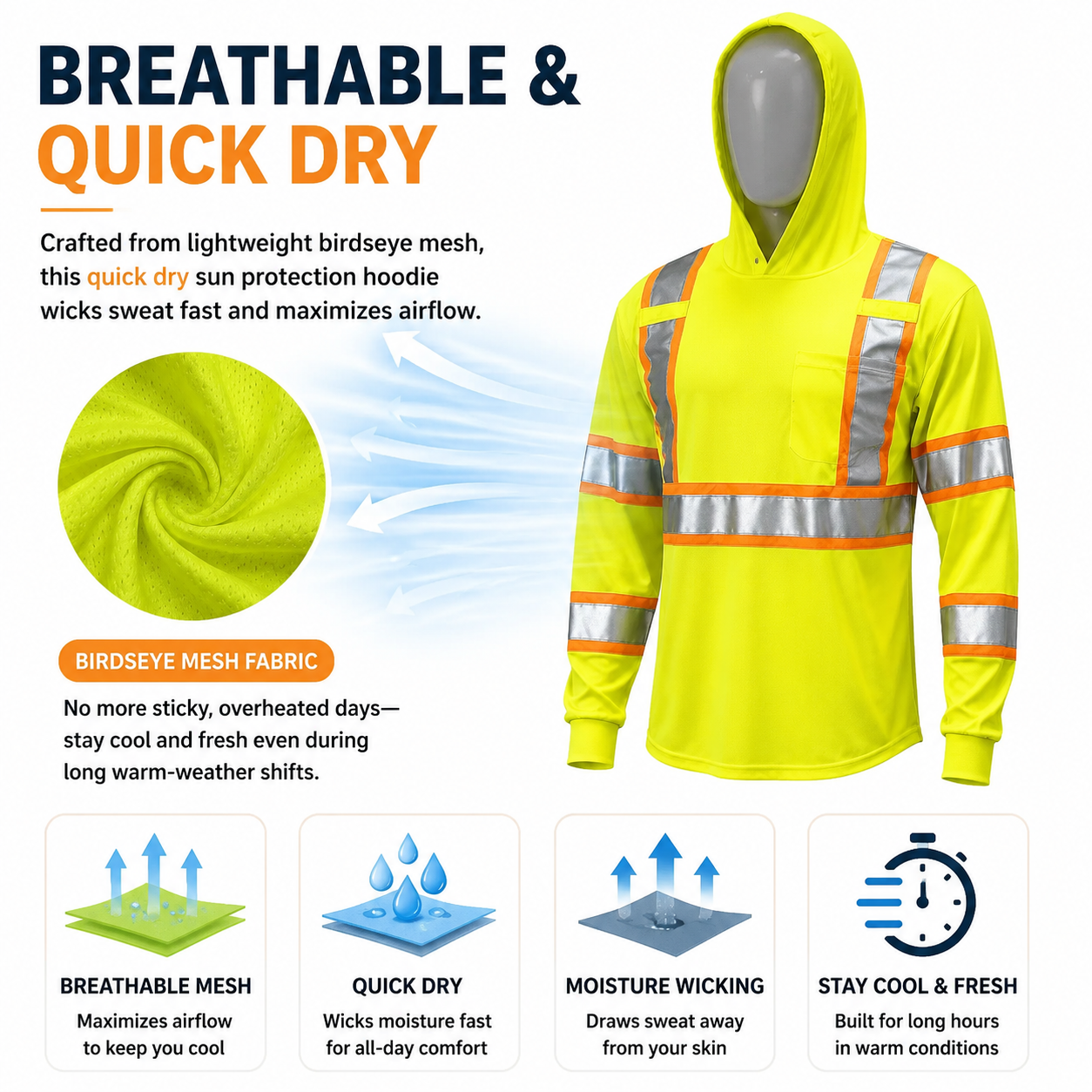 5 PACK SHIRT ST908 High Visibility Hoodie Long Sleeve Safety Shirt