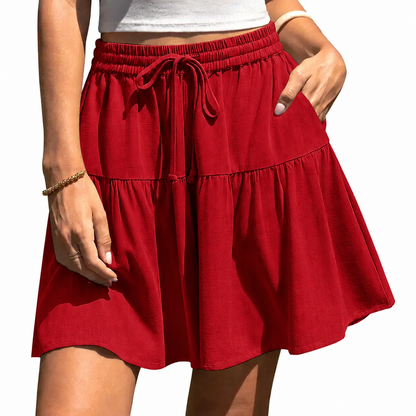 🌸 Women’s Linen Flowy Skirt Pants – Loose Fit Drawstring Shorts for Summer & Vacation