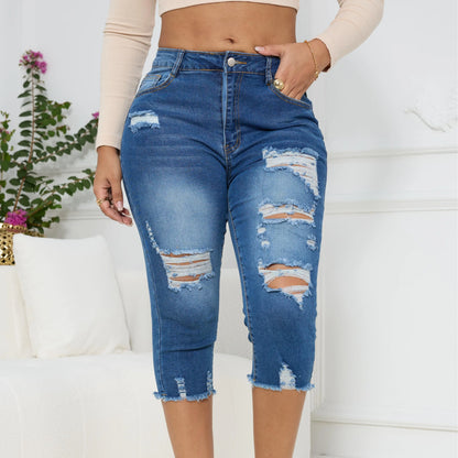 Women's Ripped Capri Jeans - Summer Essential