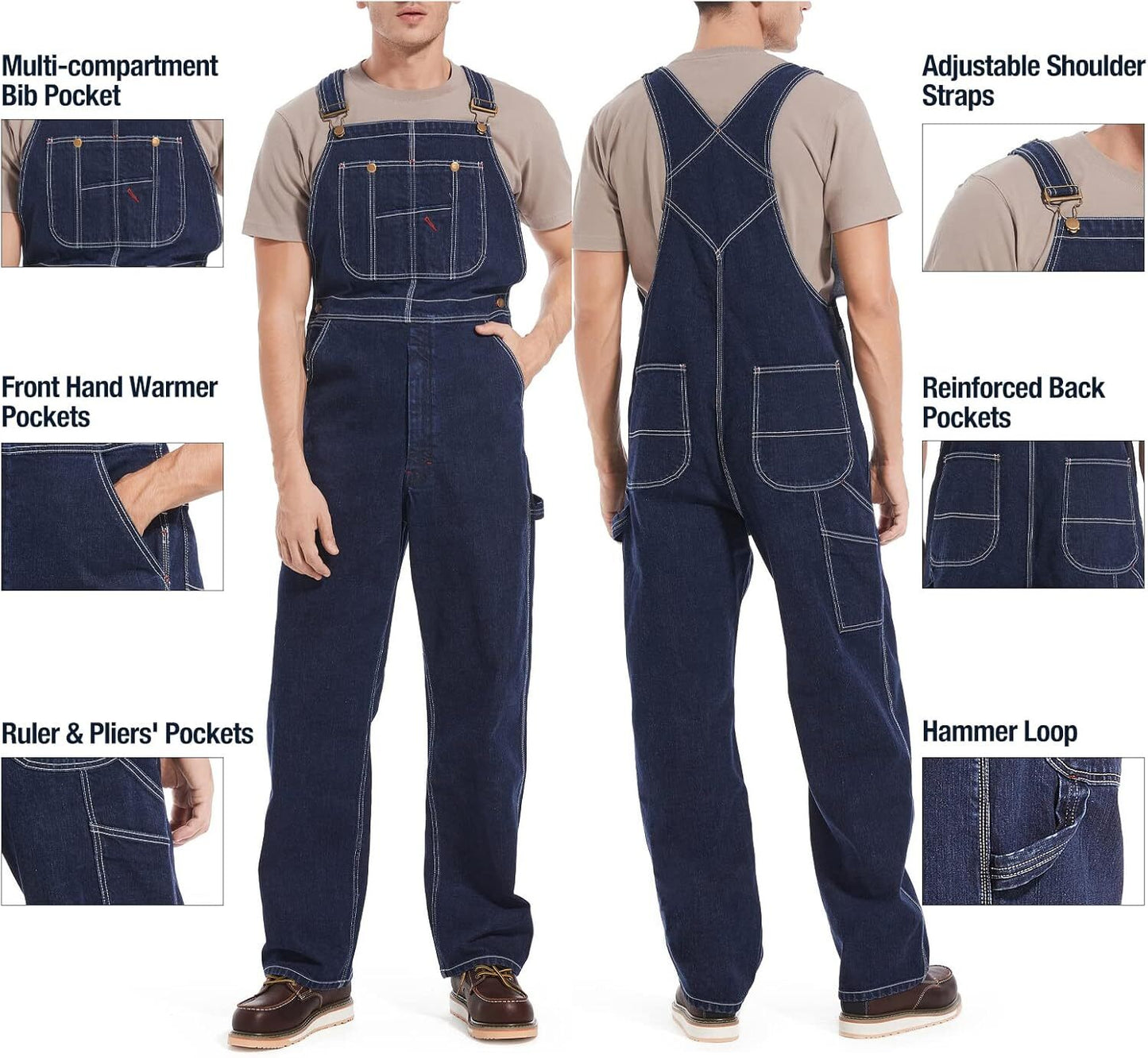 🔥Flash sale🔥Men's Denim Bib Overalls, Workwear with Adjustable Straps and Convenient Tool Pockets