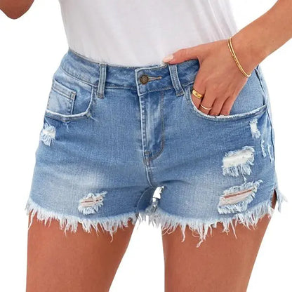 ✨ Women's Mid-Rise Denim Shorts – Stretchy Casual Summer Shorts with Pockets