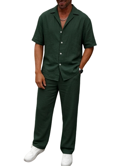 🔥 Limited-Time Sale ✨ Men’s 2-Piece Linen Set | Breathable Button Down Shirt + Elastic Waist Pants | Casual Beach Outfit for Everyday Comfort 🌴👕