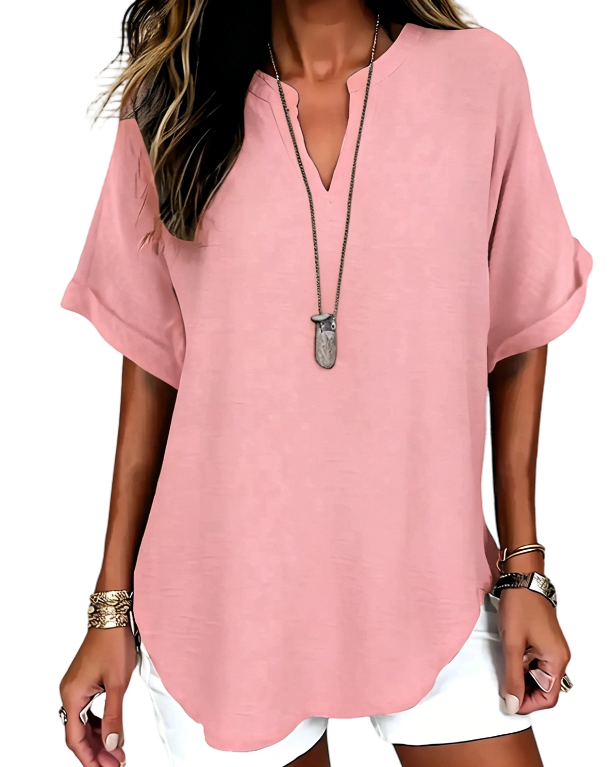 ⏰Final 3 hours 80% OFF🔥Women's Plain Short Sleeve Blouse, Casual Solid Color Top for Daily Wear, Ladies Clothes for All Seasons