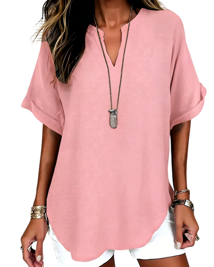 ⏰Final 3 hours 80% OFF🔥Women's Plain Short Sleeve Blouse, Casual Solid Color Top for Daily Wear, Ladies Clothes for All Seasons