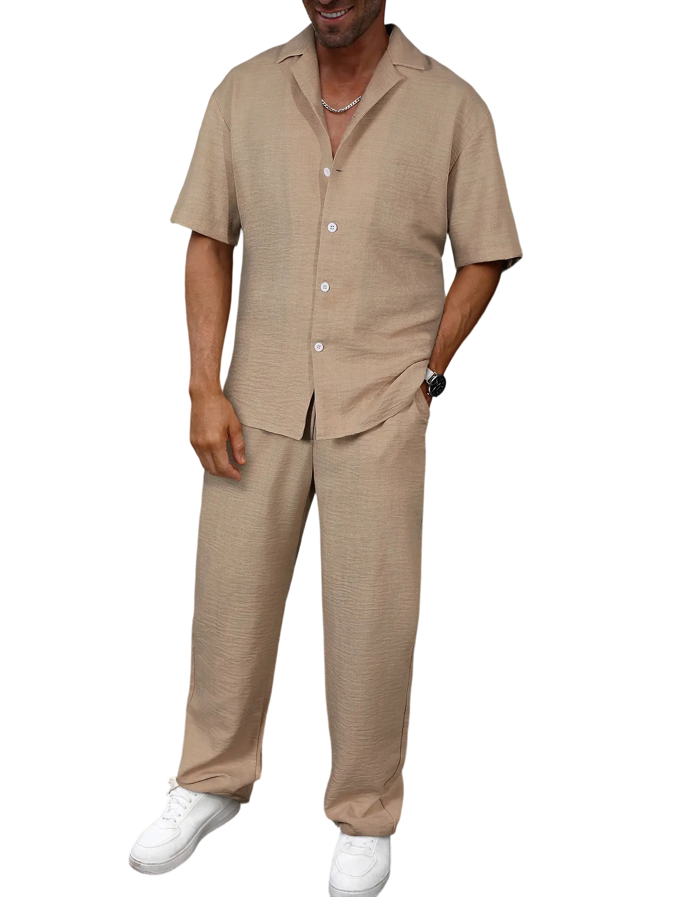 🔥 Limited-Time Sale ✨ Men’s 2-Piece Linen Set | Breathable Button Down Shirt + Elastic Waist Pants | Casual Beach Outfit for Everyday Comfort 🌴👕