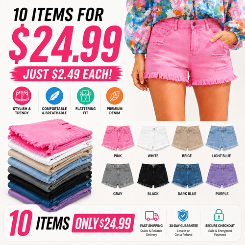 ✨ Women's Mid-Rise Denim Shorts – Stretchy Casual Summer Shorts with Pockets
