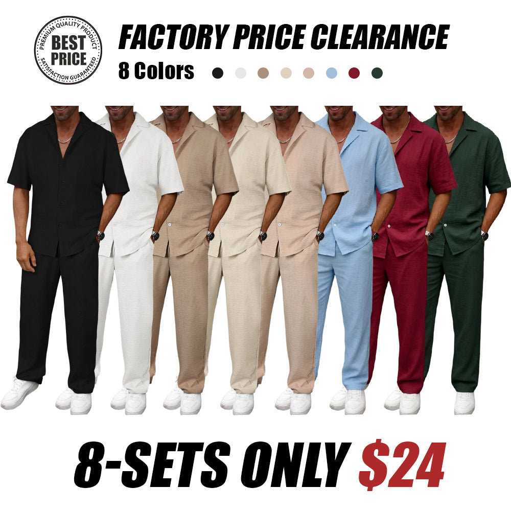 🔥 Limited-Time Sale ✨ Men’s 2-Piece Linen Set | Breathable Button Down Shirt + Elastic Waist Pants | Casual Beach Outfit for Everyday Comfort 🌴👕