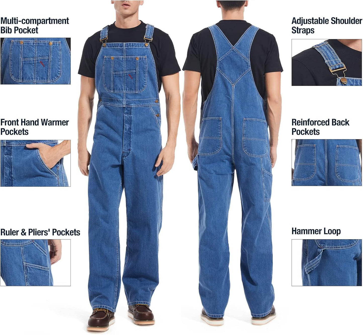 🔥Flash sale🔥Men's Denim Bib Overalls, Workwear with Adjustable Straps and Convenient Tool Pockets