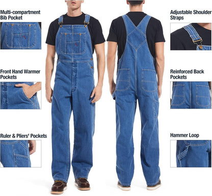 🔥Flash sale🔥Men's Denim Bib Overalls, Workwear with Adjustable Straps and Convenient Tool Pockets