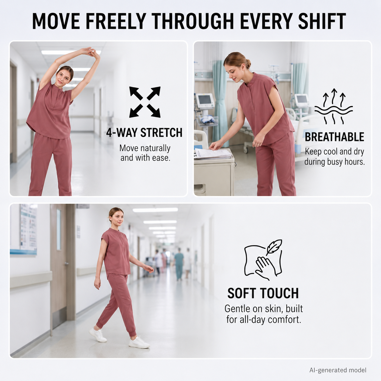 Women’s Stretchy Jogger Scrub Set – Sleeveless Mandarin-Collar Top & 8-Pocket Pants, Comfortable Loose-Fit Nurse Uniform 💙