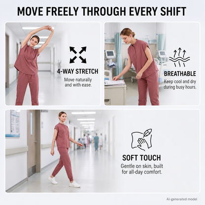 Women’s Stretchy Jogger Scrub Set – Sleeveless Mandarin-Collar Top & 8-Pocket Pants, Comfortable Loose-Fit Nurse Uniform 💙