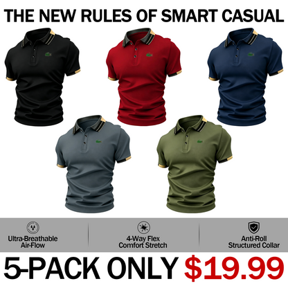Men's Crocodile Print Polo Shirt – Breathable Casual Stretch Fit Top