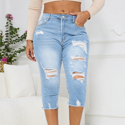 Women's Ripped Capri Jeans - Summer Essential