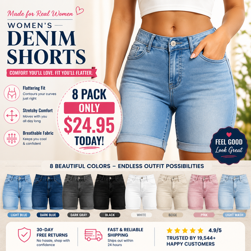 [Final Clearance Sale]Women’s Washed Slim Fit Denim Shorts with Pockets