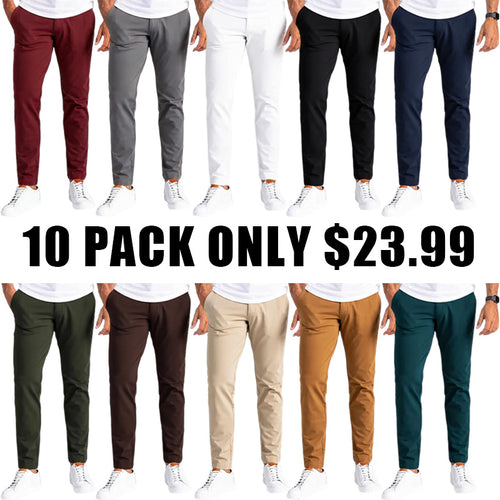 🔥Men's Slim Fit Stretch Golf Pants🔥 10-Pack - All Colors Included, Only $23.99