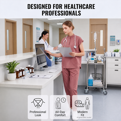Women’s Stretchy Jogger Scrub Set – Sleeveless Mandarin-Collar Top & 8-Pocket Pants, Comfortable Loose-Fit Nurse Uniform 💙