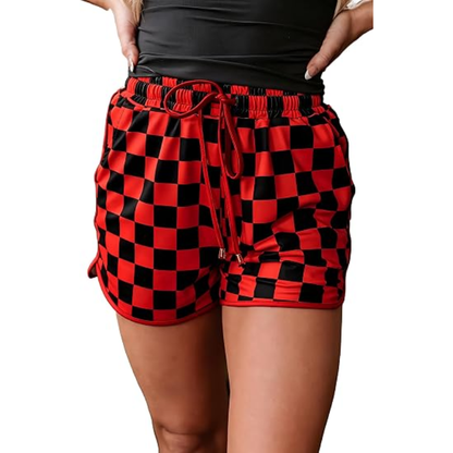 🔥 Limited-Time Sale 🌴 Women’s Checkered Plaid Drawstring Shorts | Elastic Waist Casual Lounge Beach Shorts with Pockets 👖✨