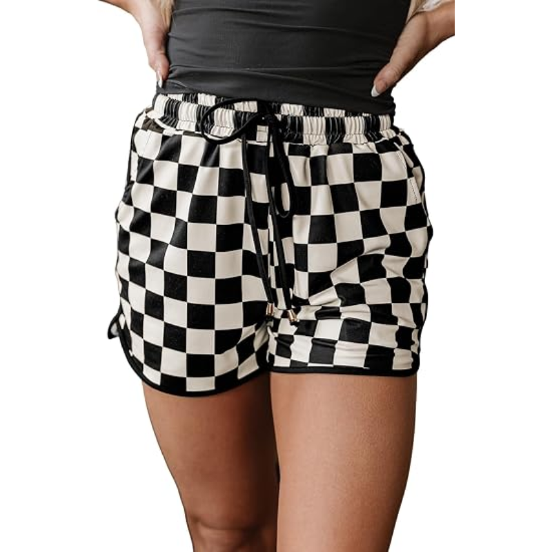 🔥 Limited-Time Sale 🌴 Women’s Checkered Plaid Drawstring Shorts | Elastic Waist Casual Lounge Beach Shorts with Pockets 👖✨