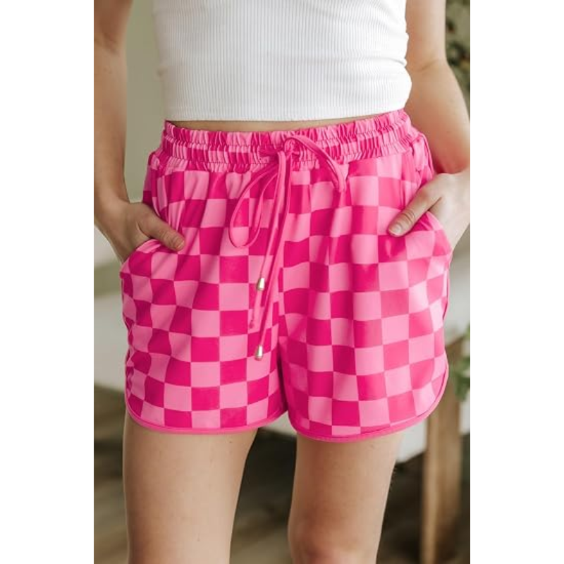 🔥 Limited-Time Sale 🌴 Women’s Checkered Plaid Drawstring Shorts | Elastic Waist Casual Lounge Beach Shorts with Pockets 👖✨