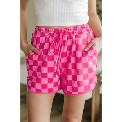 🔥 Limited-Time Sale 🌴 Women’s Checkered Plaid Drawstring Shorts | Elastic Waist Casual Lounge Beach Shorts with Pockets 👖✨