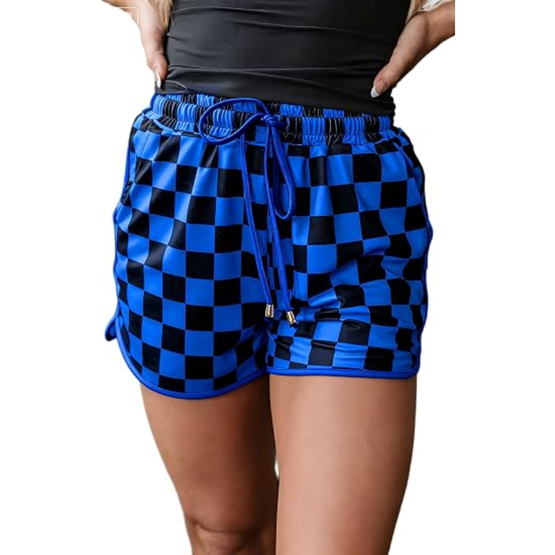 🔥 Limited-Time Sale 🌴 Women’s Checkered Plaid Drawstring Shorts | Elastic Waist Casual Lounge Beach Shorts with Pockets 👖✨