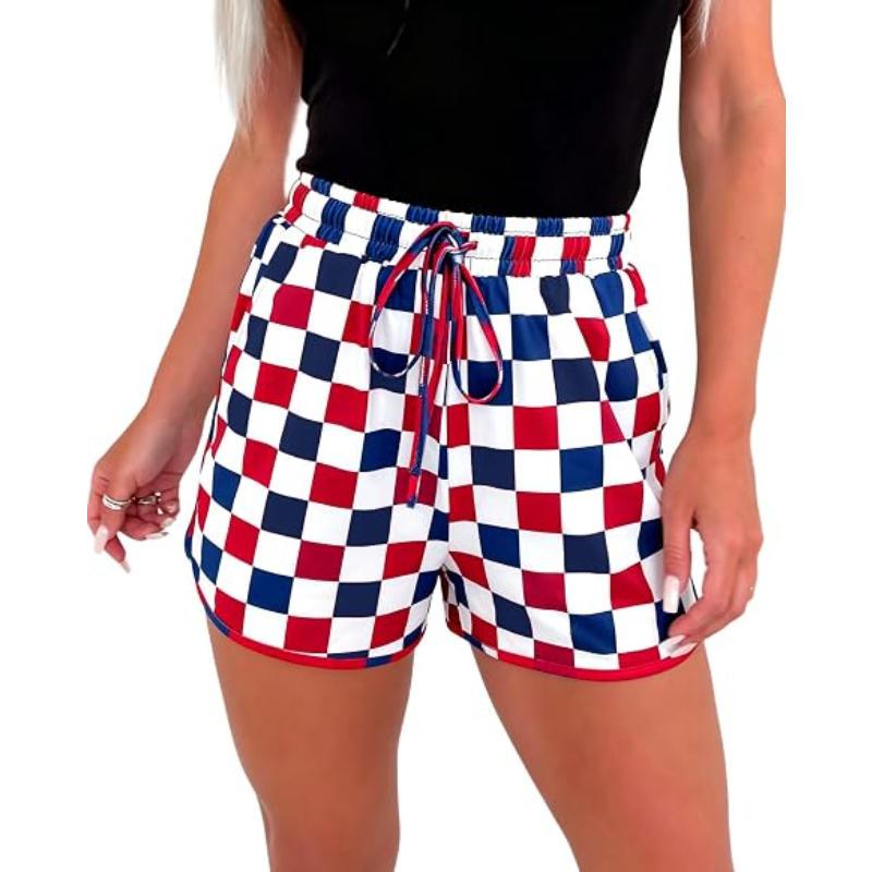 🔥 Limited-Time Sale 🌴 Women’s Checkered Plaid Drawstring Shorts | Elastic Waist Casual Lounge Beach Shorts with Pockets 👖✨