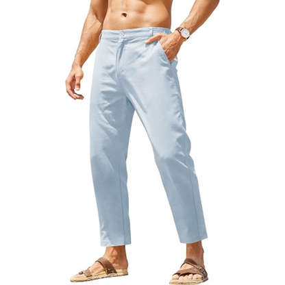 🔥 Limited-Time Sale ✨ Men’s Cotton Linen Pants | Elastic Waist Lightweight Slim Fit Casual Beach Trousers 👖🌴