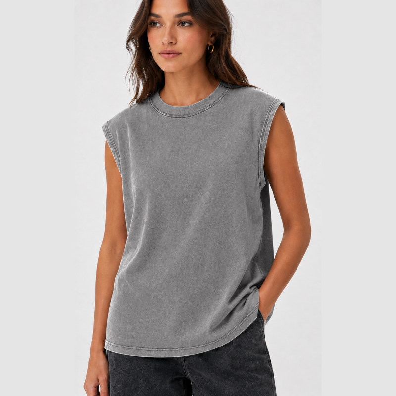 🔥Acid-Wash Unisex Cotton Tank Top – Sleeveless Raw-Edge Loose Fit Vintage Streetwear Summer Top