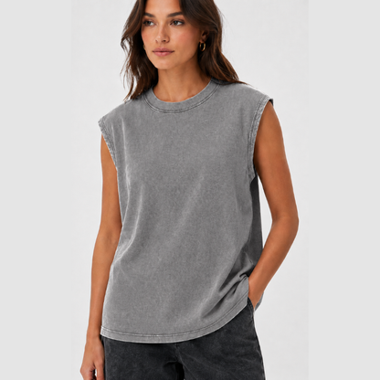 🔥Acid-Wash Unisex Cotton Tank Top – Sleeveless Raw-Edge Loose Fit Vintage Streetwear Summer Top