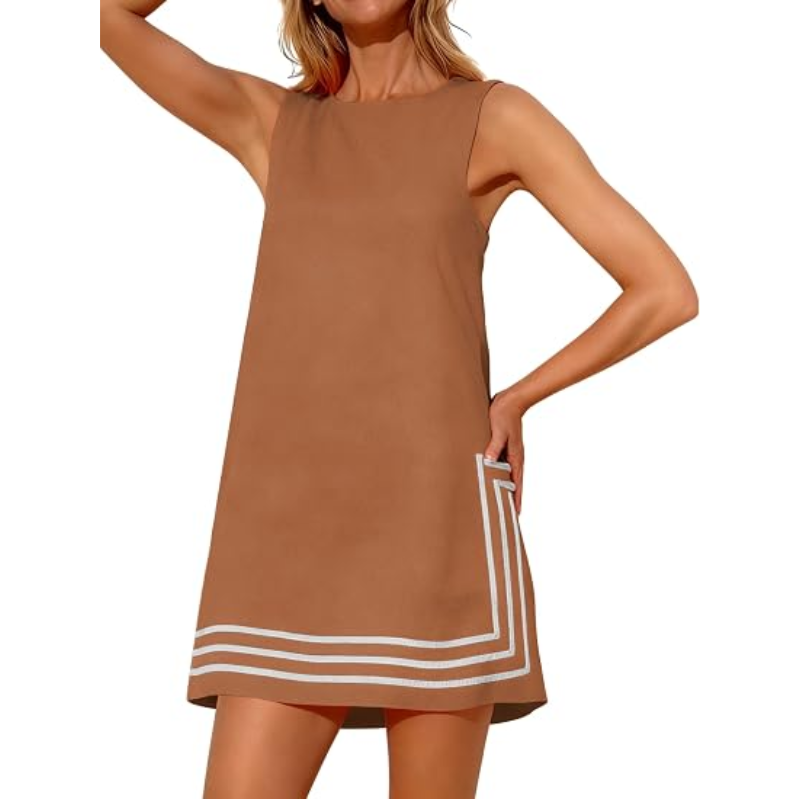 👗Women's Boho A-Line Mini Dress – Sleeveless Color Block Sundress Beach Cover-Up ☀️✨