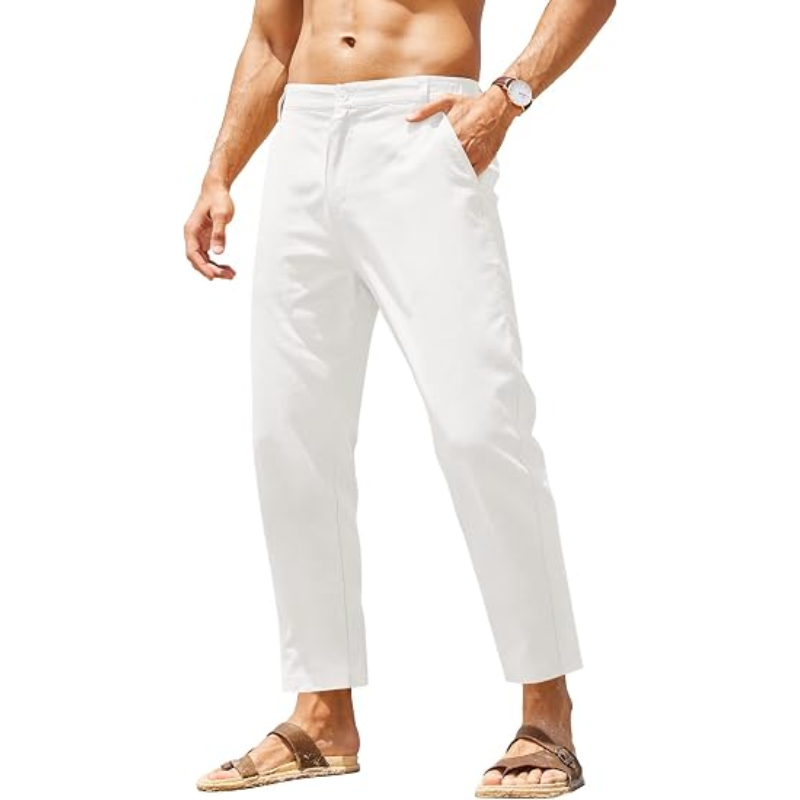 🔥 Limited-Time Sale ✨ Men’s Cotton Linen Pants | Elastic Waist Lightweight Slim Fit Casual Beach Trousers 👖🌴