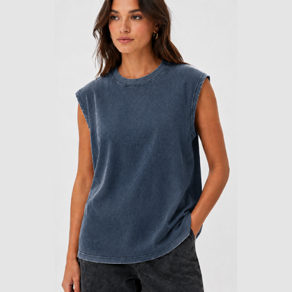 🔥Acid-Wash Unisex Cotton Tank Top – Sleeveless Raw-Edge Loose Fit Vintage Streetwear Summer Top