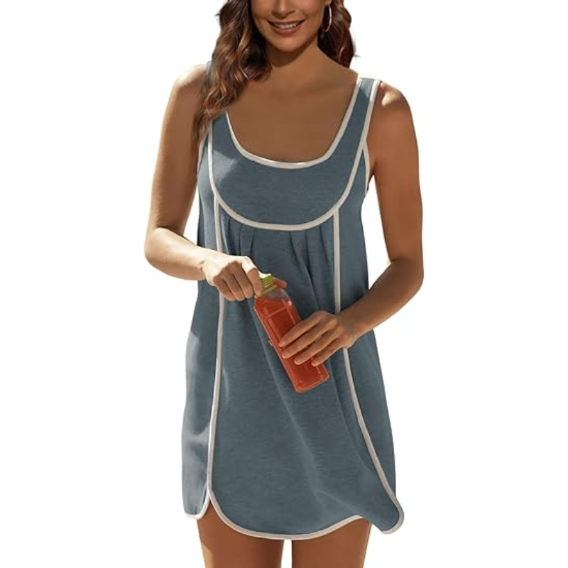 ☀️ Women's Sleeveless Mini Dress – Casual Loose Fit Sundress with Pockets 💖