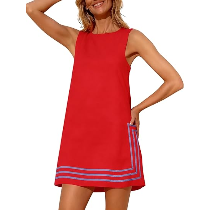 👗Women's Boho A-Line Mini Dress – Sleeveless Color Block Sundress Beach Cover-Up ☀️✨
