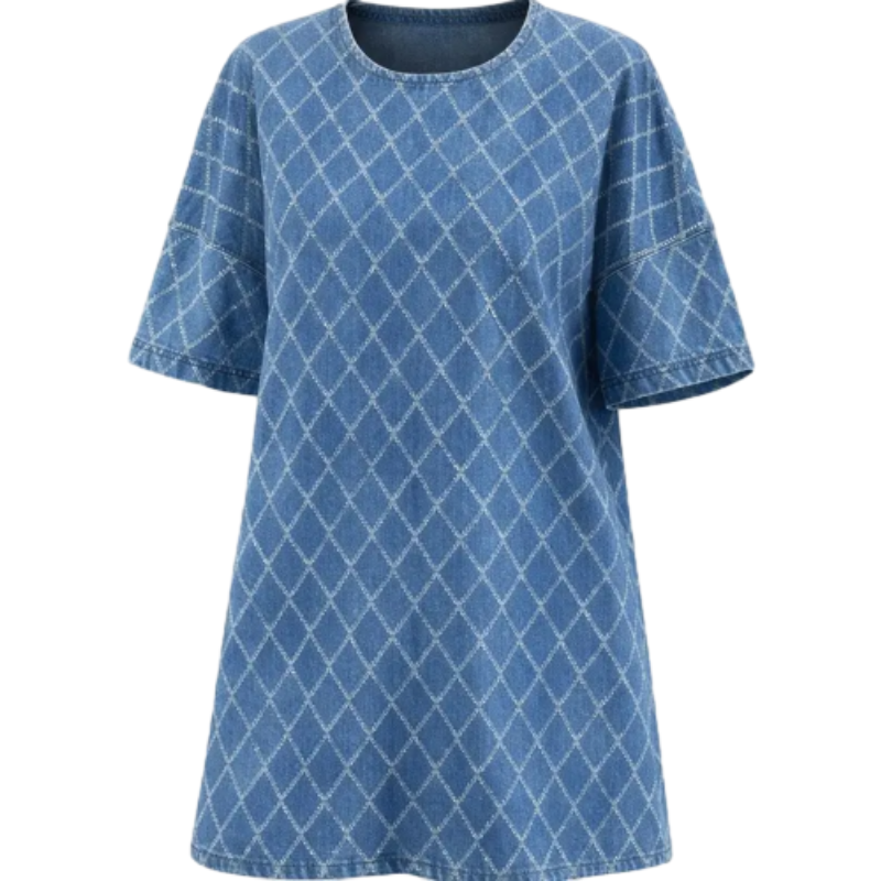 👗 Women’s Vintage Washed Denim Dress – Half-Zip Collared Loose Fit Short Sleeve Casual Shirt Dress with Chest Pocket (XS–5XL)