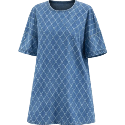 👗 Women’s Vintage Washed Denim Dress – Half-Zip Collared Loose Fit Short Sleeve Casual Shirt Dress with Chest Pocket (XS–5XL)