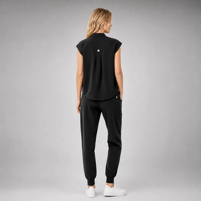 Women’s Stretchy Jogger Scrub Set – Sleeveless Mandarin-Collar Top & 8-Pocket Pants, Comfortable Loose-Fit Nurse Uniform 💙