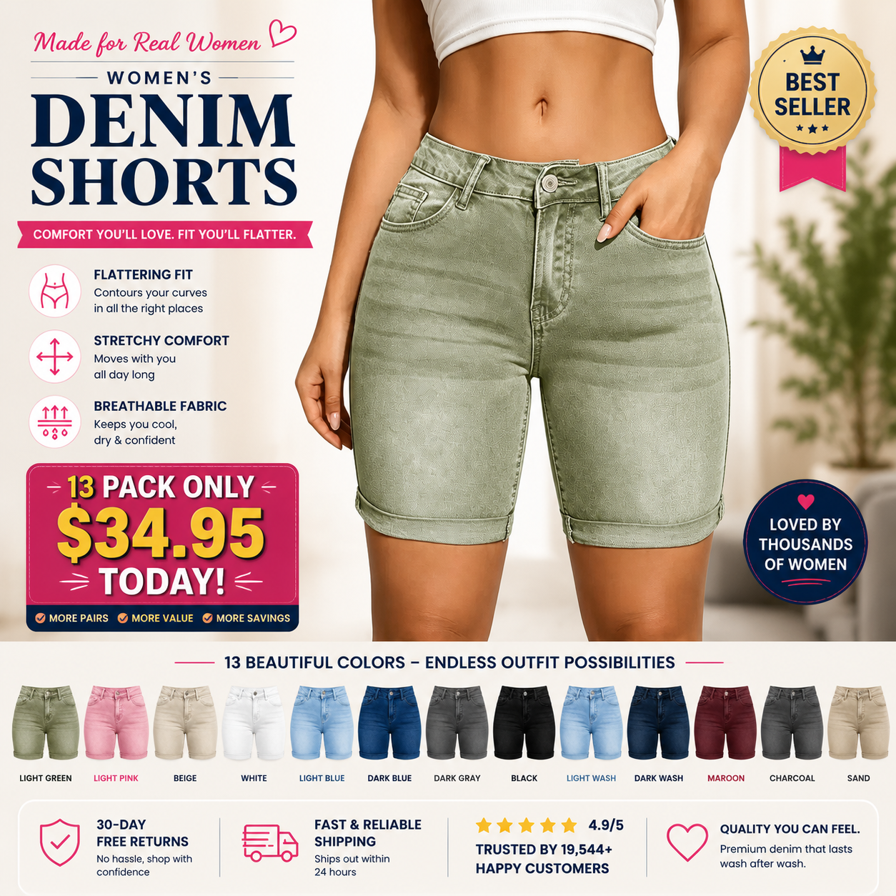 [Final Clearance Sale]Women’s Washed Slim Fit Denim Shorts with Pockets