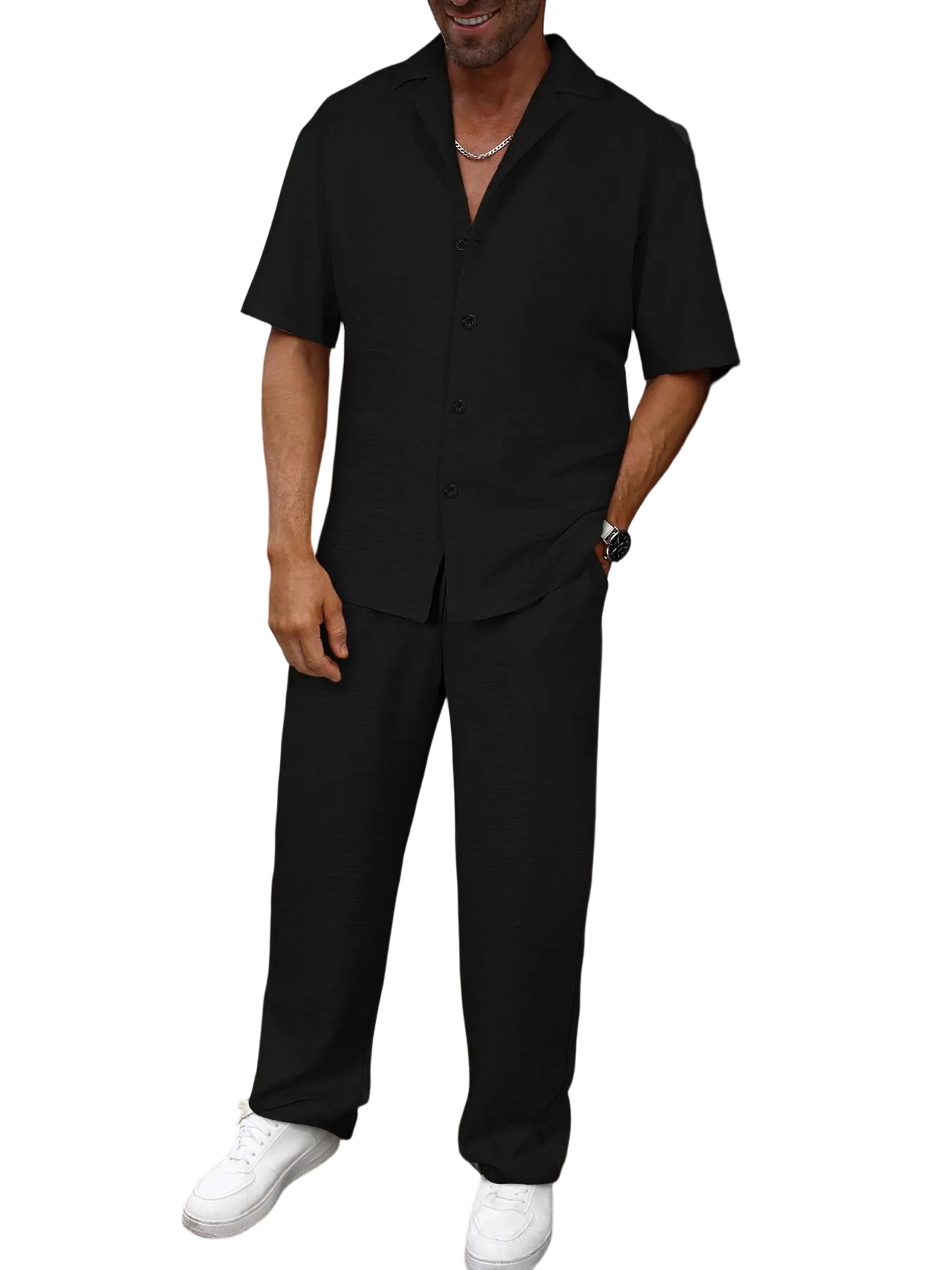 🔥 Limited-Time Sale ✨ Men’s 2-Piece Linen Set | Breathable Button Down Shirt + Elastic Waist Pants | Casual Beach Outfit for Everyday Comfort 🌴👕