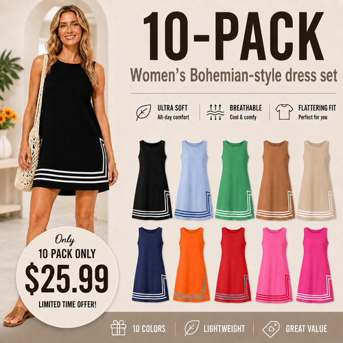 👗Women's Boho A-Line Mini Dress – Sleeveless Color Block Sundress Beach Cover-Up ☀️✨