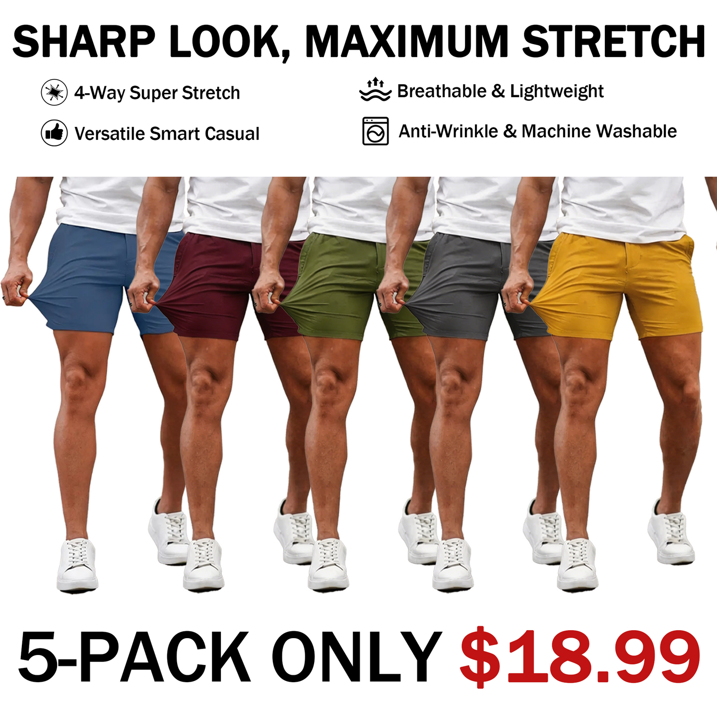 🔥 Limited-Time Sale ✨ Men’s 5-Inch Stretch Chino Shorts | Slim Fit Casual Summer Shorts 👖☀️
