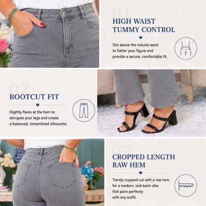 🔥 Limited-Time Sale ✨ Women’s High Waist Cropped Bootcut Jeans | Acid Wash Stretch Denim Pants | Frayed Hem Casual Flare Trousers 👖