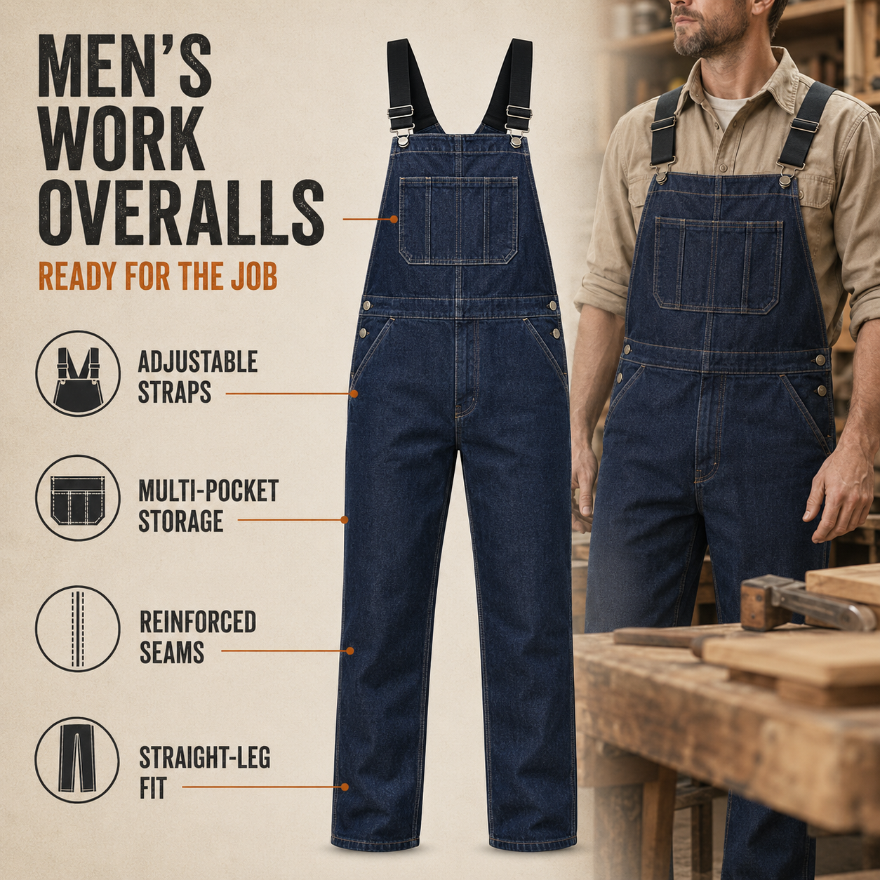 BUY 2 GET 1 FREE🔥Men's Denim Stonewashed Bib Overall