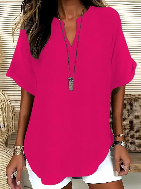 ⏰Final 3 hours 80% OFF🔥Women's Plain Short Sleeve Blouse, Casual Solid Color Top for Daily Wear, Ladies Clothes for All Seasons