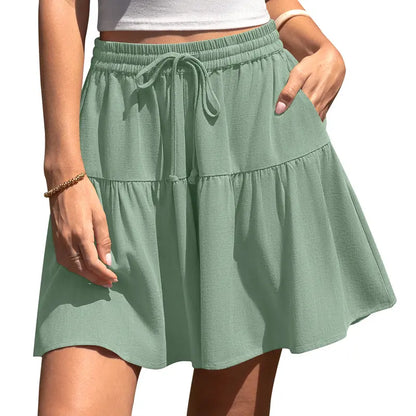 🌸 Women’s Linen Flowy Skirt Pants – Loose Fit Drawstring Shorts for Summer & Vacation